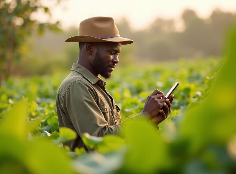 African farmer using technology